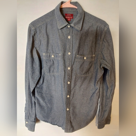 Menora Denim Shirt, Men's Long Sleeve Chambray Denim Shirt, Size Small - Picture 6 of 8